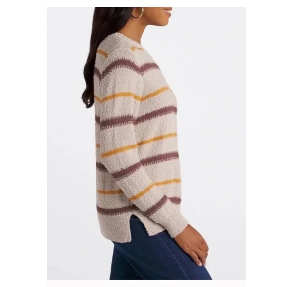 MASON & BELLE Marled Stripe Side Slit Sweater Size Large - Picture 2 of 14